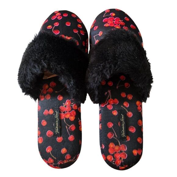 Victoria's Secret Plush Cherry Print Slippers - Cozy Faux Fur Lined House Shoes - Picture 5 of 7
